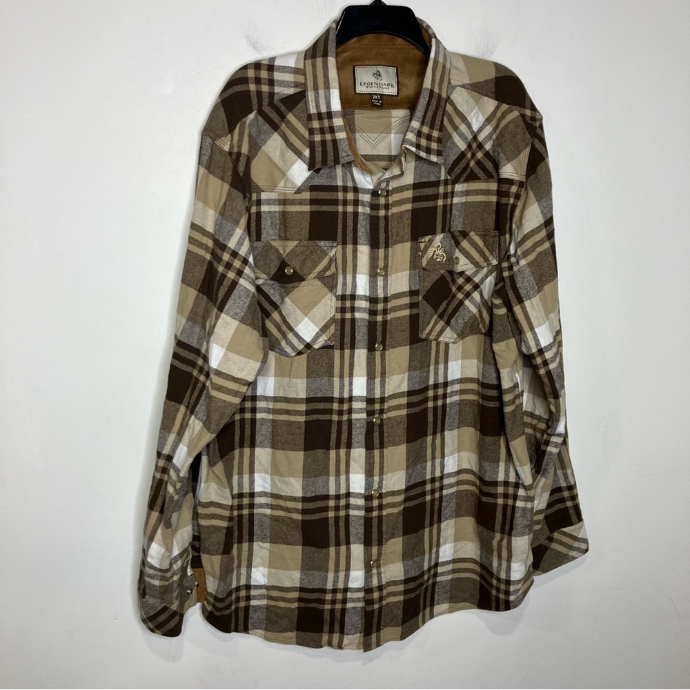 Legendary whitetails plaid flannel shirt snaps western‎ men’s 2X tall tan brown